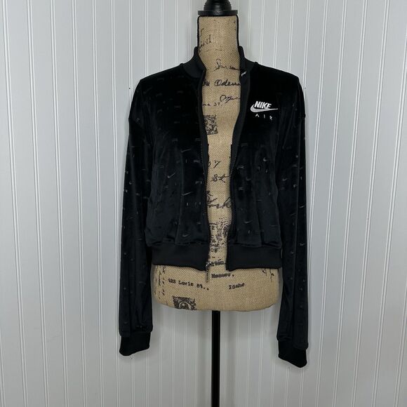 Nike Air Velour Jacket Sz L Black White Full Zip AOP DD5449 010 Sportswear NEW - Picture 14 of 15